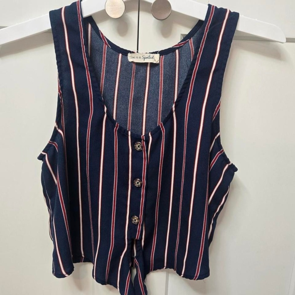 Navy Blue striped tie front tank top y2k 90s‎ size small